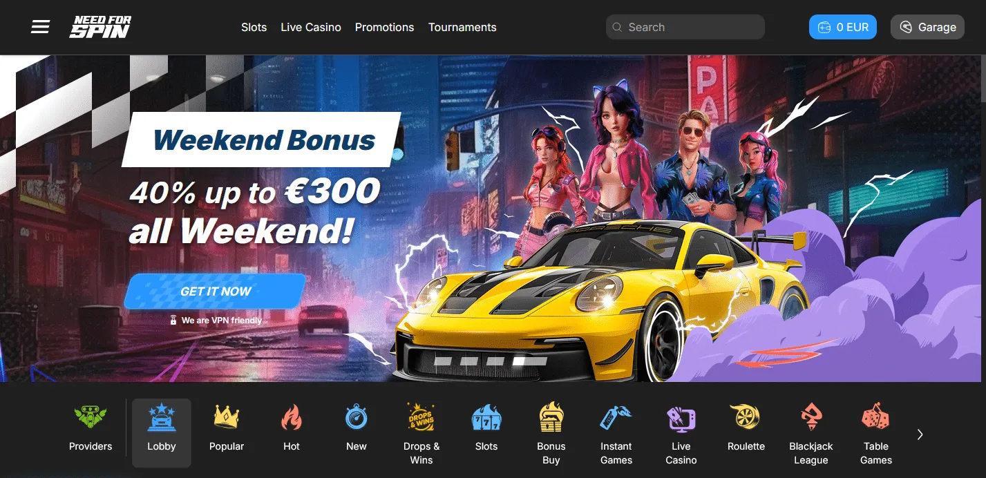 Need for Spin Casino Startseite