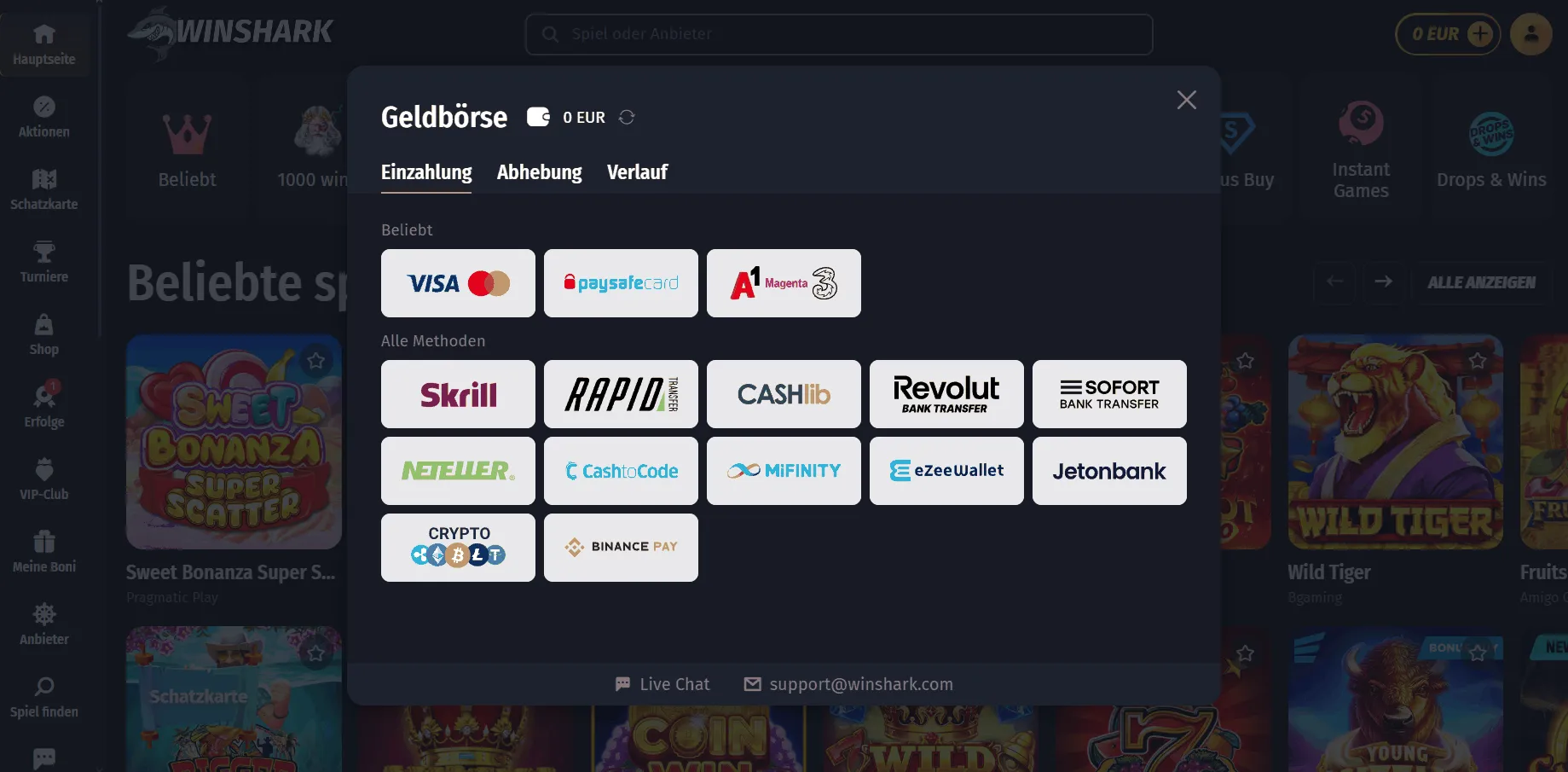 Winshark Casino Kassenbereich